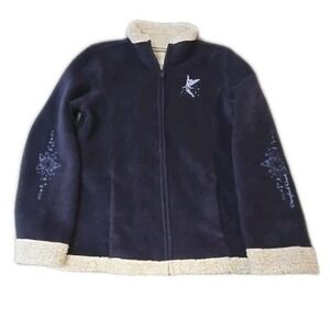 Vtg Disney Parks Tinkerbell Fleece Jacket Full Zip Sherpa Trim Embroidered M